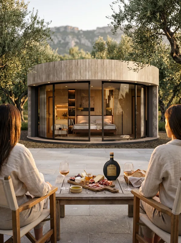 Tablée de dégustation de la Cuvée Haute Couture Élixir de Provence dans l'oliveraie des Alpilles